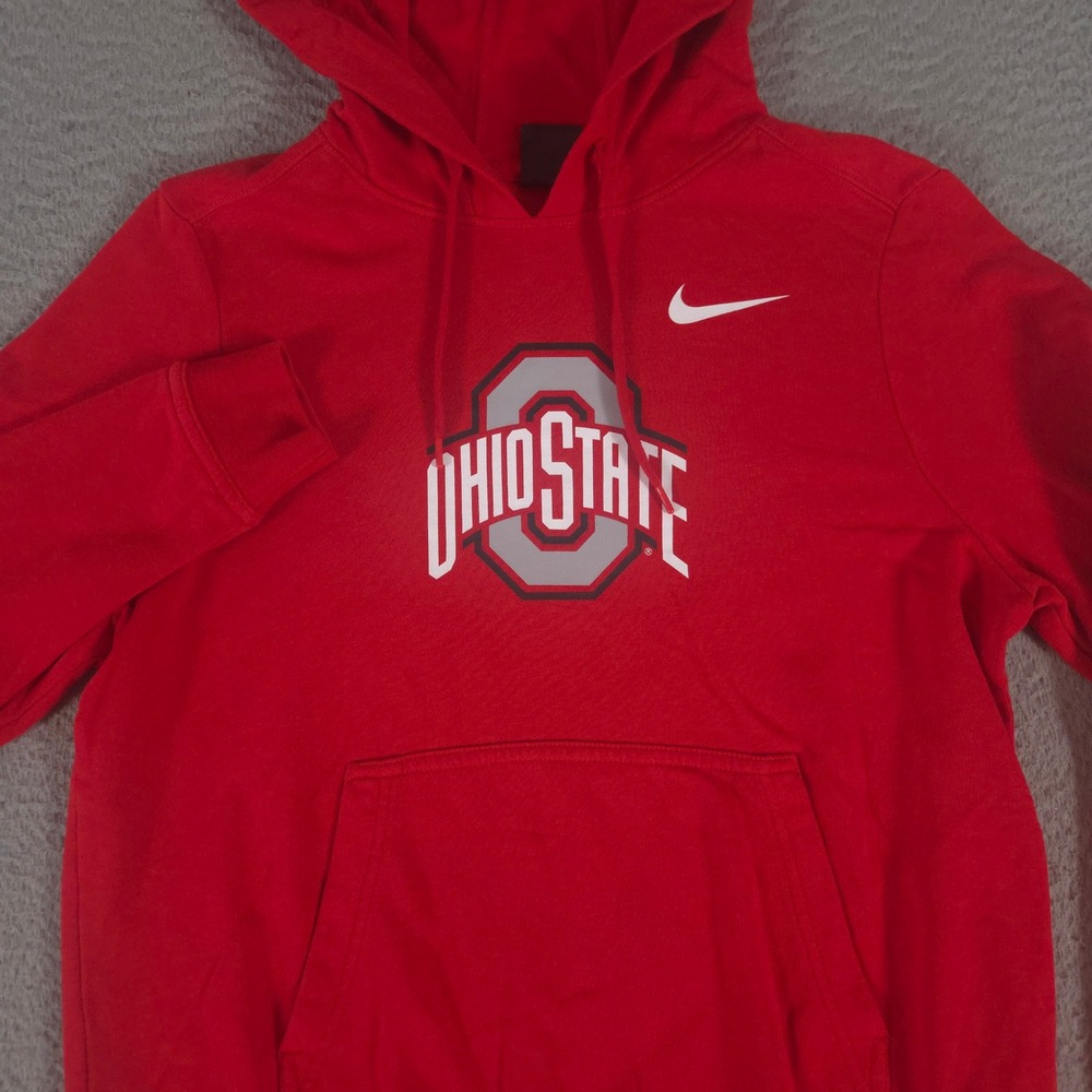 Nike Hoodie Mens Large Red Ohio State Buckeyes NCAA Cotton Blend Pullover Swoosh